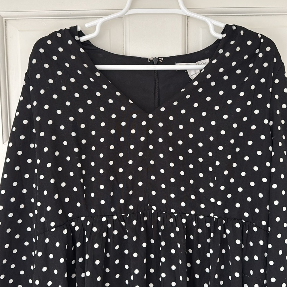 NWT GLAMOROUS BLOOM dress size 8 black white polka dots longsleeve - Picture 3 of 8